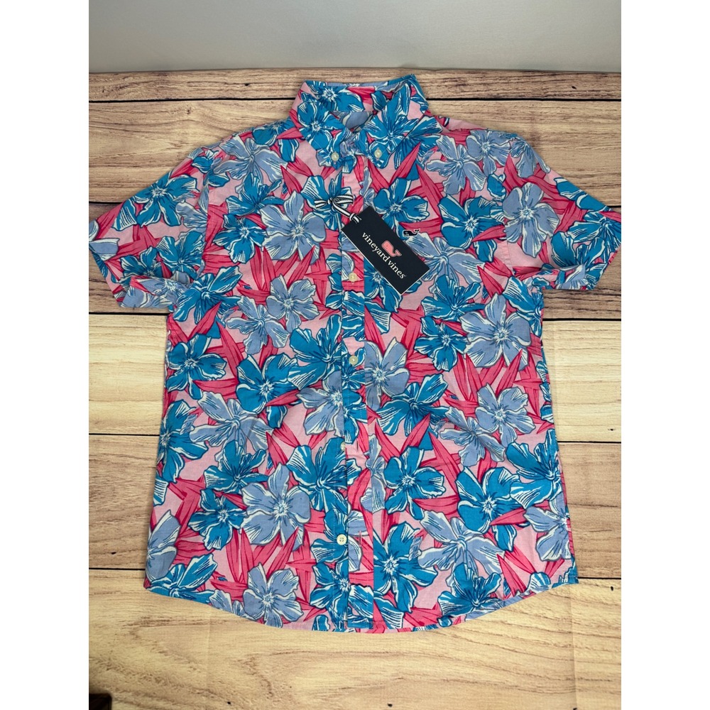 Vineyard Vines Boys S 8-10 Oleander Pink Cloud Floral SS Button Down Shirt NEW